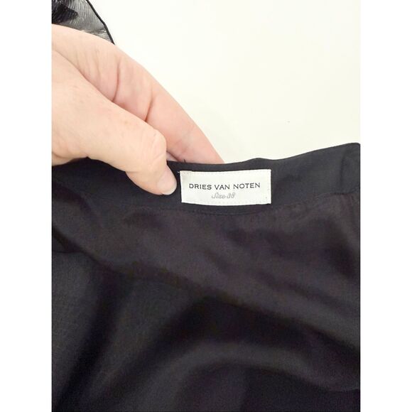 Dries Van Noten Pleated Black Kimono Sleeve Asymmetric Wrap Midi Dress 38 - Picture 8 of 9